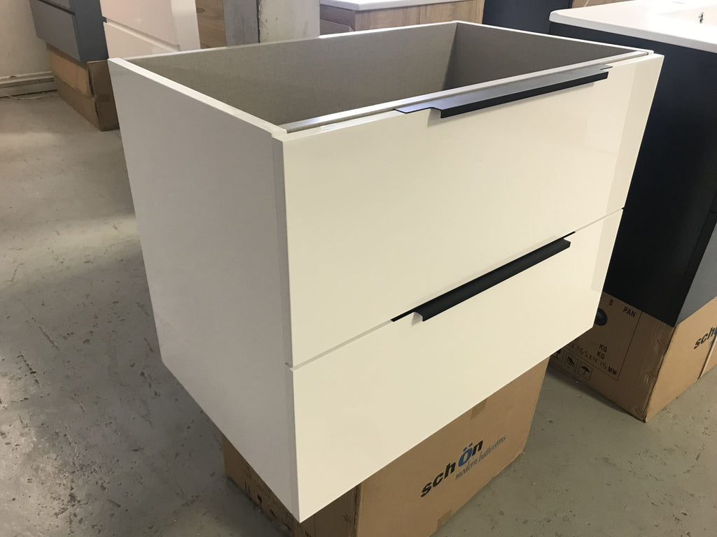 PLYWOOD MATTE WHITE 750 WALLHUNG VANITY WITH HANDLES - BASE ONLY