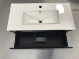PLYWOOD DARK OAK SLIM VANITY 600x360 WITH CERAMIC TOP - Bathroom Clearance