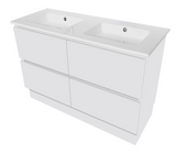 PLYWOOD POLO 1200 WHITE FLOOR STANDING VANITY (DOUBLE BASIN) WITH CERAMIC TOP