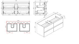 PLYWOOD 1200 HAMPTON WALL HUNG VANITY (DOUBLE BASIN) WITH CERAMIC TOP