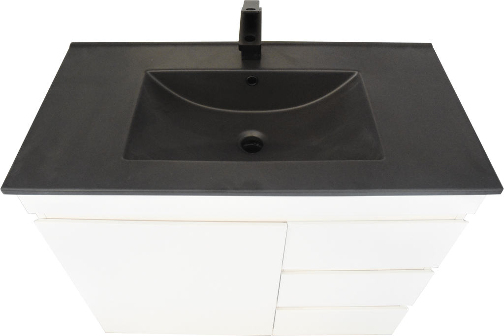PLYWOOD MADRID 900 WHITE FLOOR STANDING VANITY WITH BLACK CERAMIC TOP