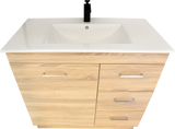 PLYWOOD 900 FLOOR STANDING LIGHT OAK VANITY WITH CERAMIC TOP (AND HANDLES)