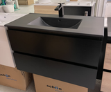 PLYWOOD NELSON 900 DARK OAK WALL HUNG VANITY WITH BLACK CERAMIC TOP