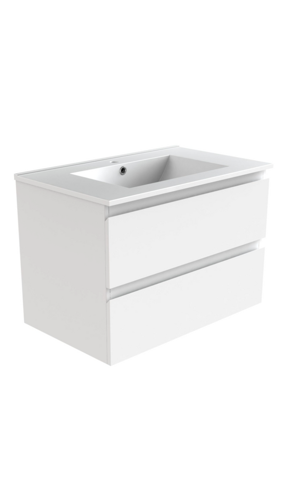 PLYWOOD NELSON 600 WHITE WALL HUNG VANITY WITH CERAMIC TOP