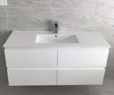 PLYWOOD NELSON 1500 WHITE WALL HUNG VANITY (SINGLE BASIN) WITH CERAMIC TOP