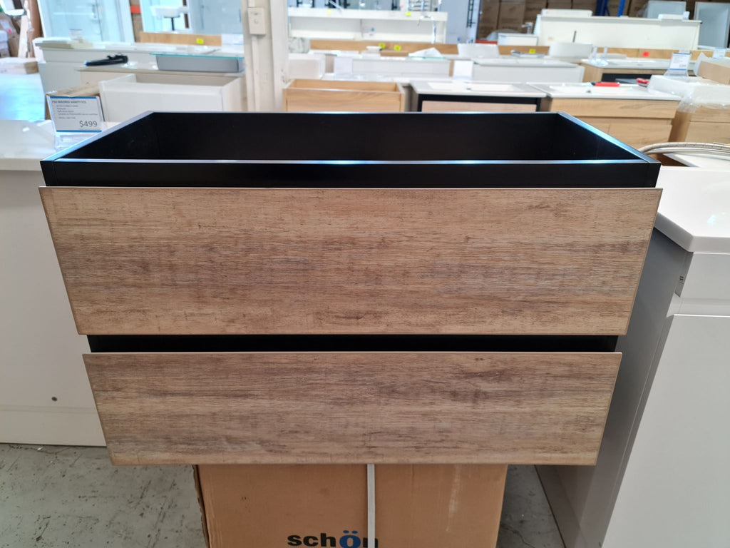 PLYWOOD NELSON 750 BLACK AND LIGHT OAK WALL HUNG VANITY - BASE ONLY
