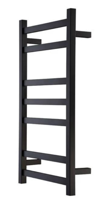 HEATED TOWEL RAIL - BLACK FINISH 7 BARS 400MM WIDE