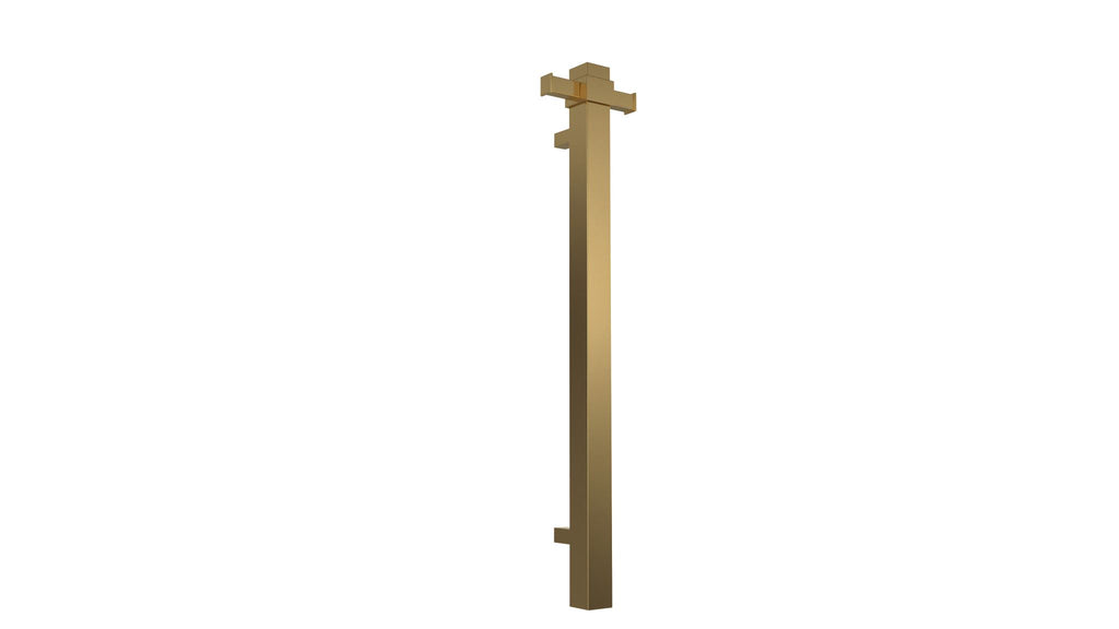 DELUXE HEATED TOWEL RAIL STAINLESS STEEL - VERTICAL BAR - BRUSHED GOLD FINISH 1 BAR SQUARE - Bathroom Clearance