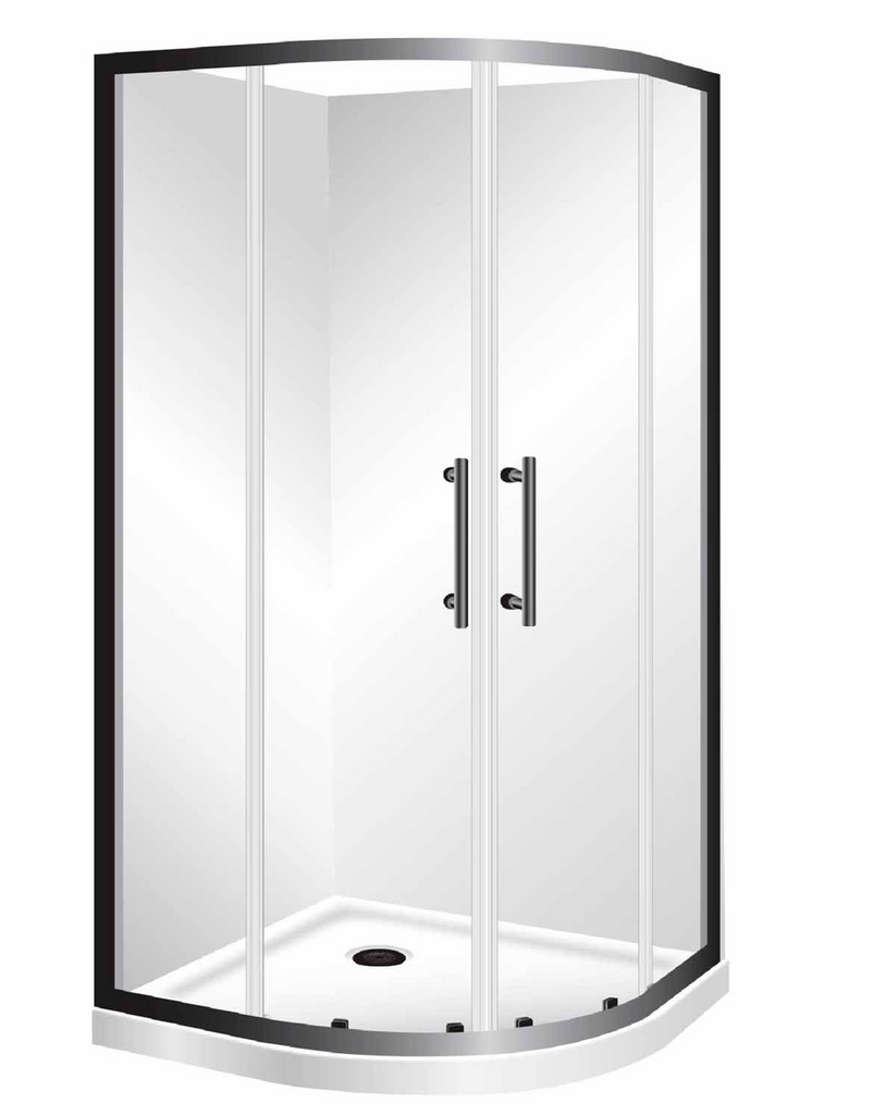 TONDO 900 x 900 BLACK FRAME SHOWER, CORNER WASTE