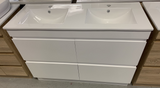 PLYWOOD 1200 FLOOR STANDING MATTEWHITE VANITY WITH DOUBLE BASIN CERAMIC TOP