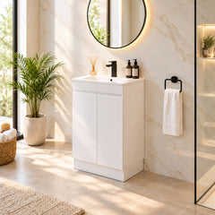 PLYWOOD MADRID 600 WHITE SLIM FLOOR STANDING VANITY WITH CERAMIC TOP