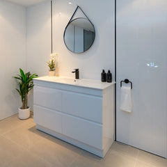 PLYWOOD POLO 1200 WHITE FLOOR STANDING VANITY (SINGLE BASIN) WITH CERAMIC TOP