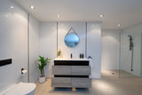 PLYWOOD 1200 FLOOR STANDING VANITY BLACK LIGHT OAK WITH SINGLE BASIN CERAMIC TOP - Bathroom Clearance