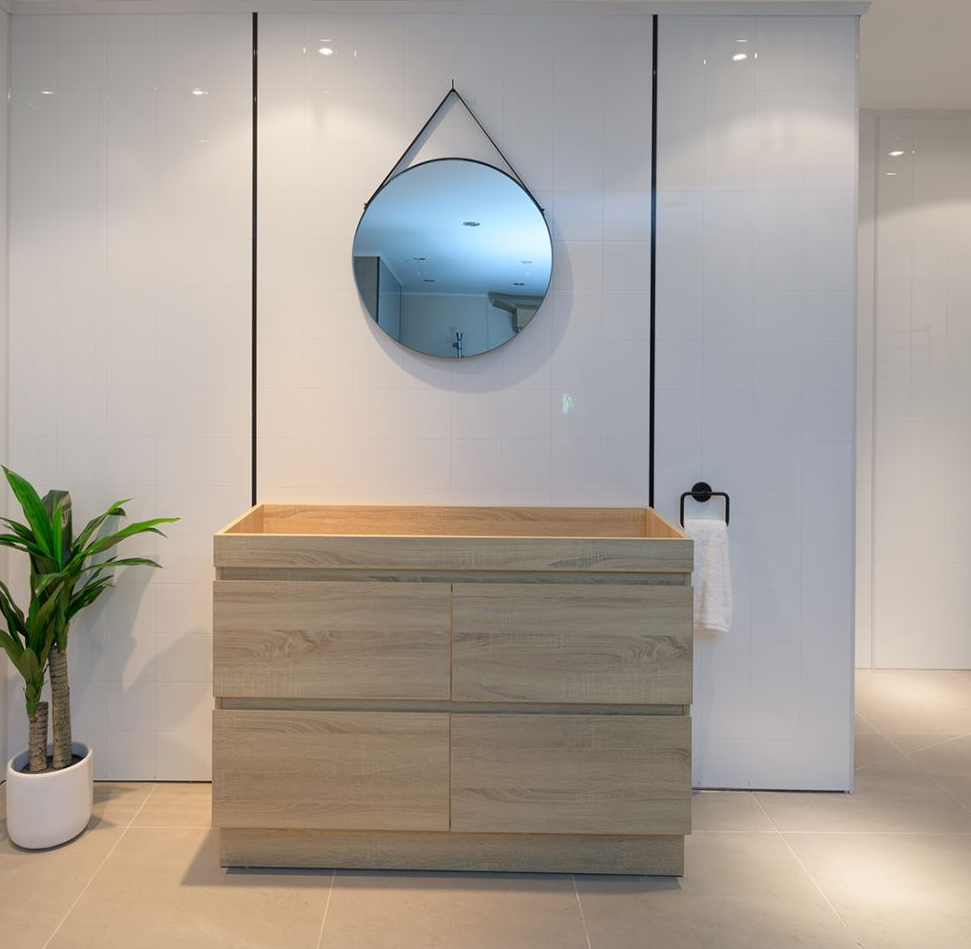 PLYWOOD 1200 LIGHT OAK FLOOR STANDING VANITY (VANITY BASE ONLY) FOR SINGLE BASIN - Bathroom Clearance
