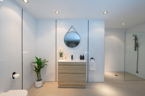 PLYWOOD LIGHT OAK SLIM VANITY 900x360 WITH CERAMIC TOP - Bathroom Clearance