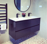 PLYWOOD NELSON 1200 DARK OAK WALL HUNG VANITY (DOUBLE BASIN) WITH CERAMIC TOP