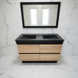 PLYWOOD POLO 1200 BLACK AND LIGHT OAK FLOOR STANDING VANITY (DOUBLE BASIN) WITH BLACK CERAMIC TOP