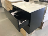 Plywood DARK OAK 750 wall-hung vanity base only with  ceramic top - Bathroom Clearance