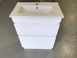 PLYWOOD WHITE GLOSS SLIM VANITY 750x360 WITH CERAMIC TOP - Bathroom Clearance