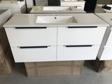 PLYWOOD 1200 WALL HUNG WHITE VANITY WITH SINGLE BASIN CERAMIC TOP - Bathroom Clearance