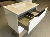 PLYWOOD MATTE WHITE 750 WALLHUNG VANITY WITH HANDLES & CERAMIC TOP
