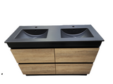 PLYWOOD POLO 1200 BLACK AND LIGHT OAK FLOOR STANDING VANITY (DOUBLE BASIN) WITH BLACK CERAMIC TOP