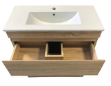 PLYWOOD LIGHT OAK SLIM VANITY 750x360 WITH CERAMIC TOP - Bathroom Clearance