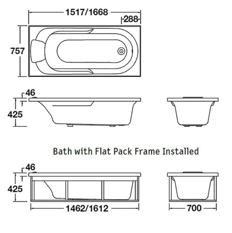 ENGLEFIELD SORRENTO Rectangular Bathframe 1670mm